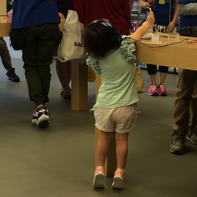 This little girl, still in diapers, loves her music. Enjoying the Beats headphones but…